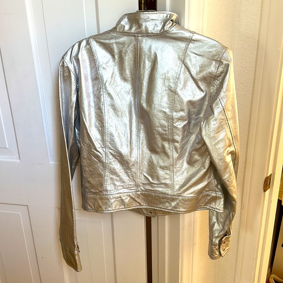 Silver, 100% leather jacket coat size 6 brand new - Picture 4 of 11